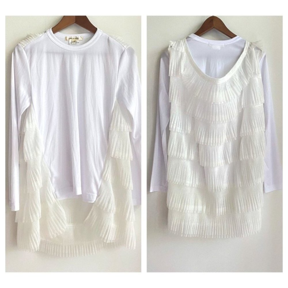 Comme des Garcons Ruffle Tiered Back Detail Long Sleeve White Top S